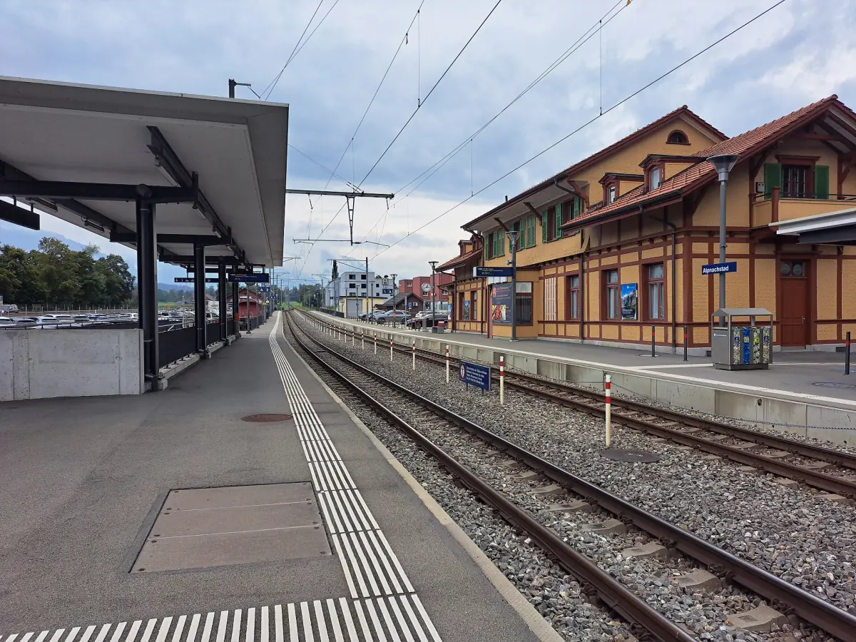 Alpnachstad station, where the Pilatus cogwheel railway starts