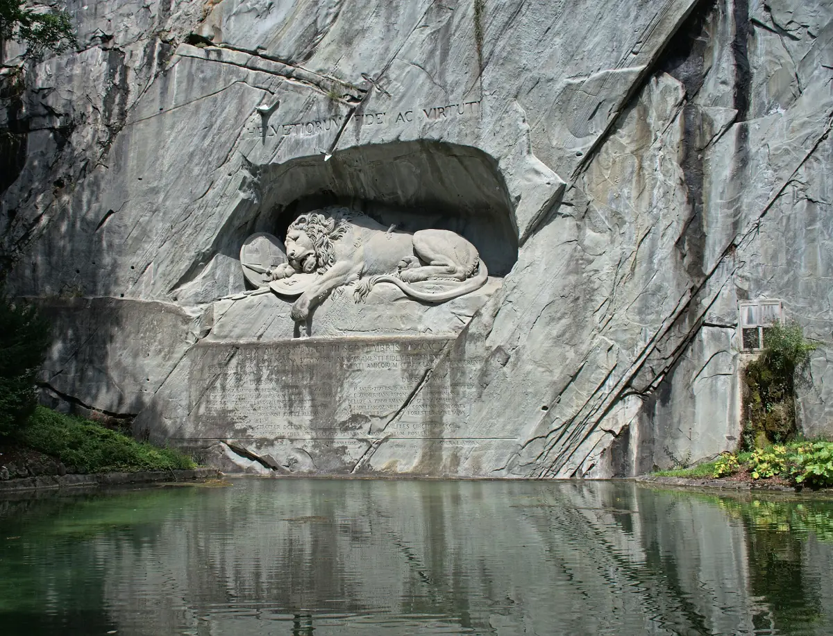 The Lion Monument carved into the rock in Lucerne