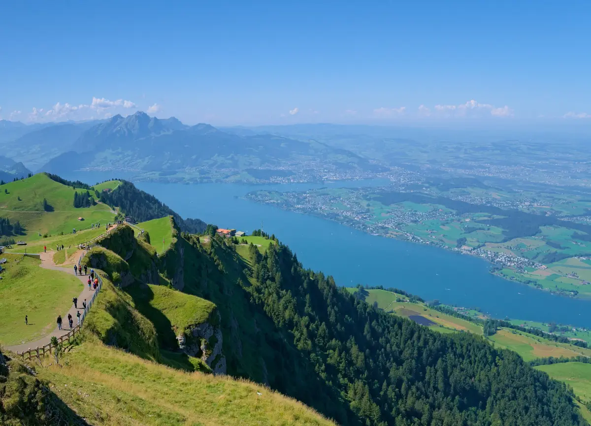 Lucerne and Mount Pilatus seen across the lake from the Rigi