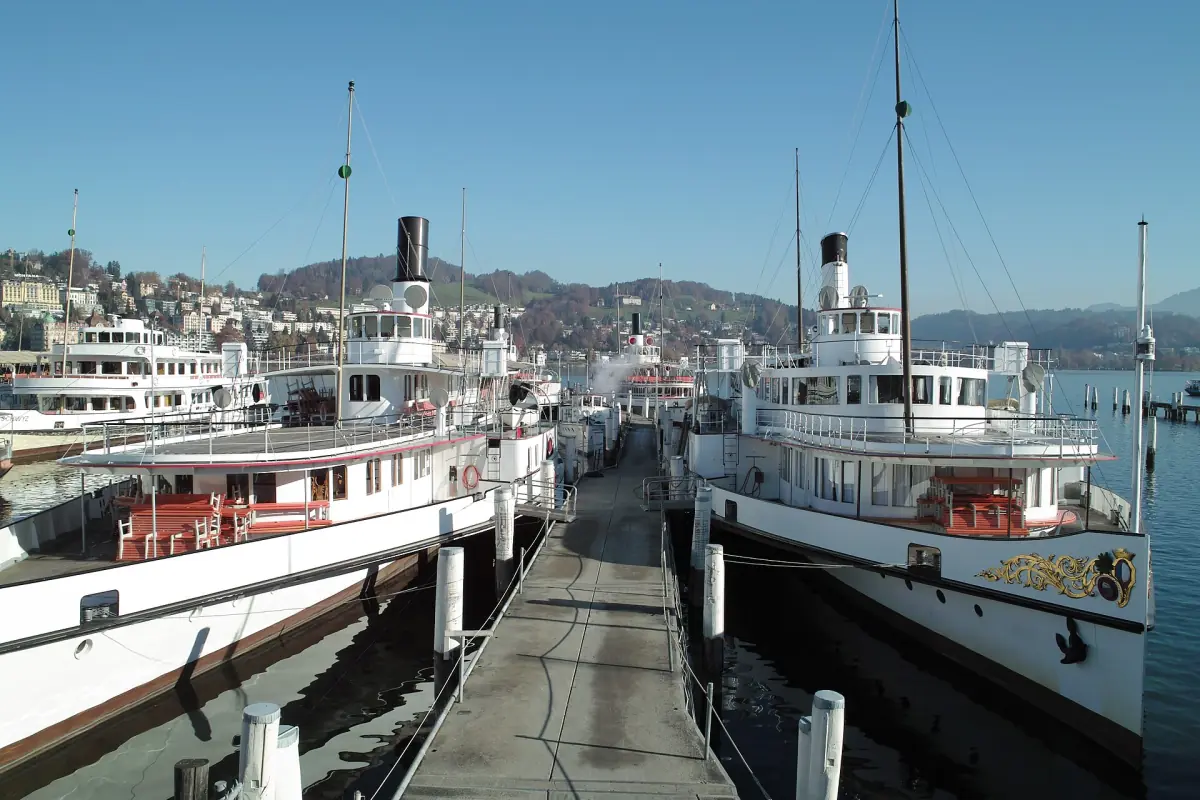 Paddle steamers moored at the pier in Lucerne